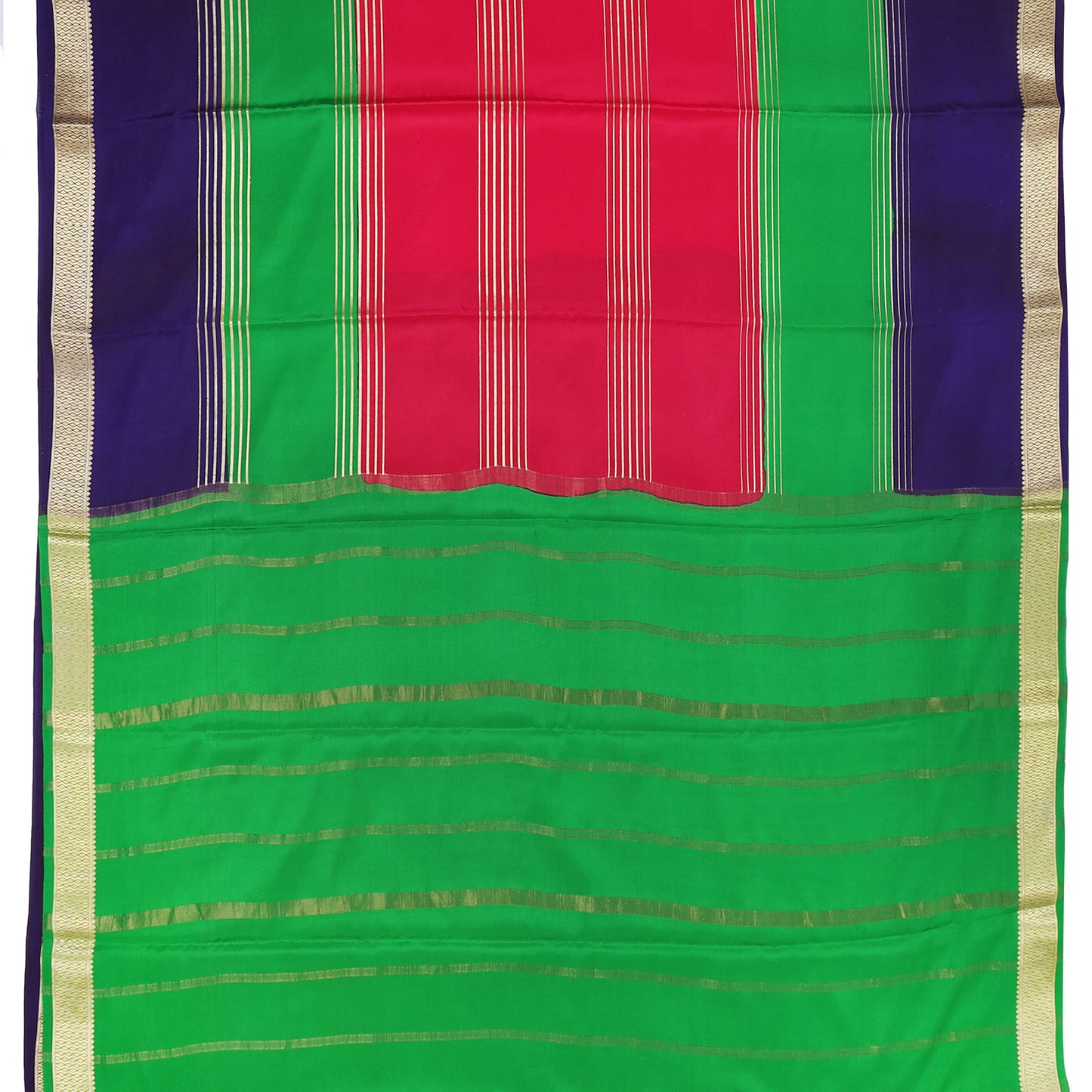 Rani pink and green striped Mysore crepe pure silk saree