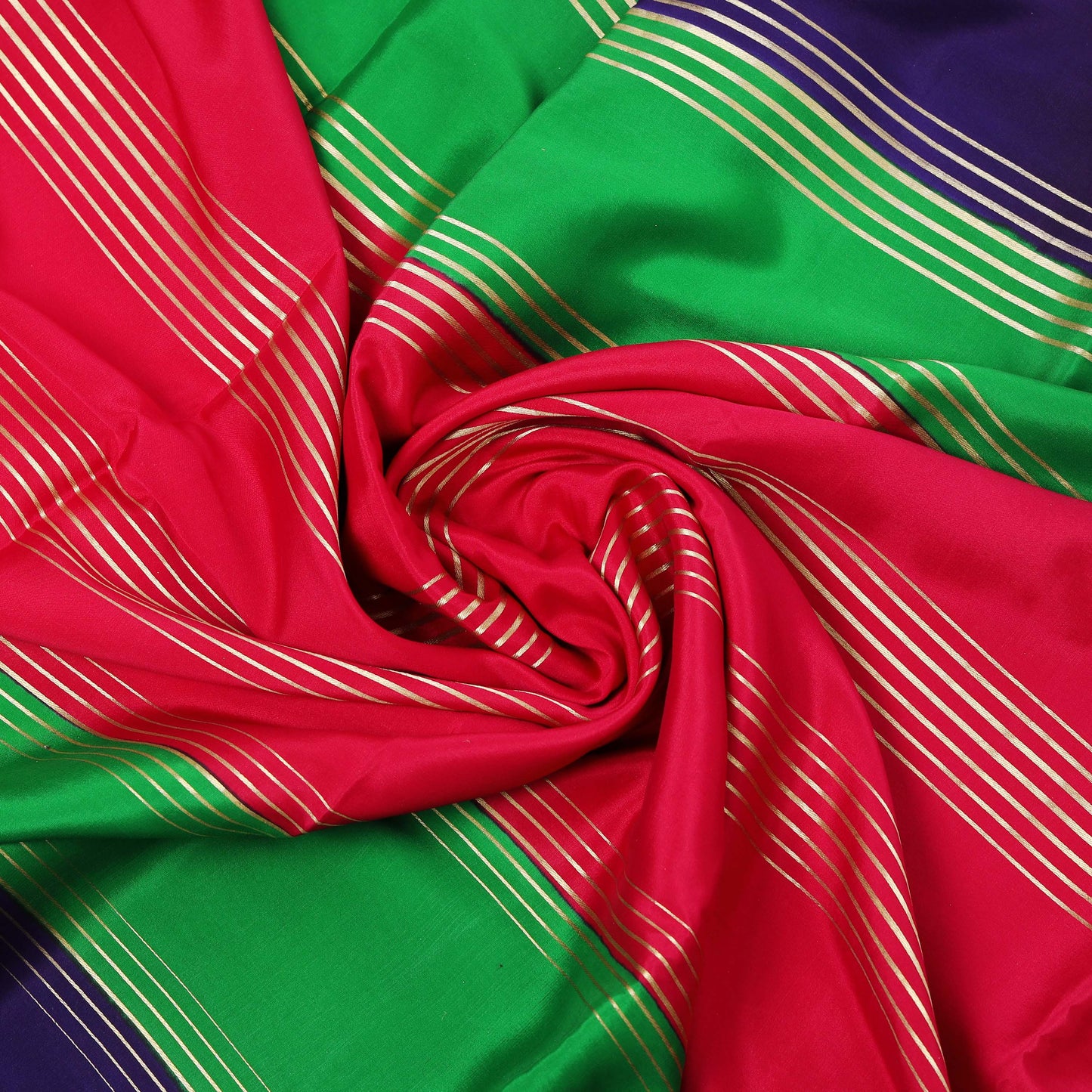 Rani pink and green striped Mysore crepe pure silk saree