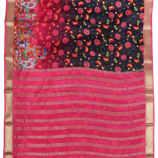 Kalamkari printed Mysore crepe pure silk saree with elegant design