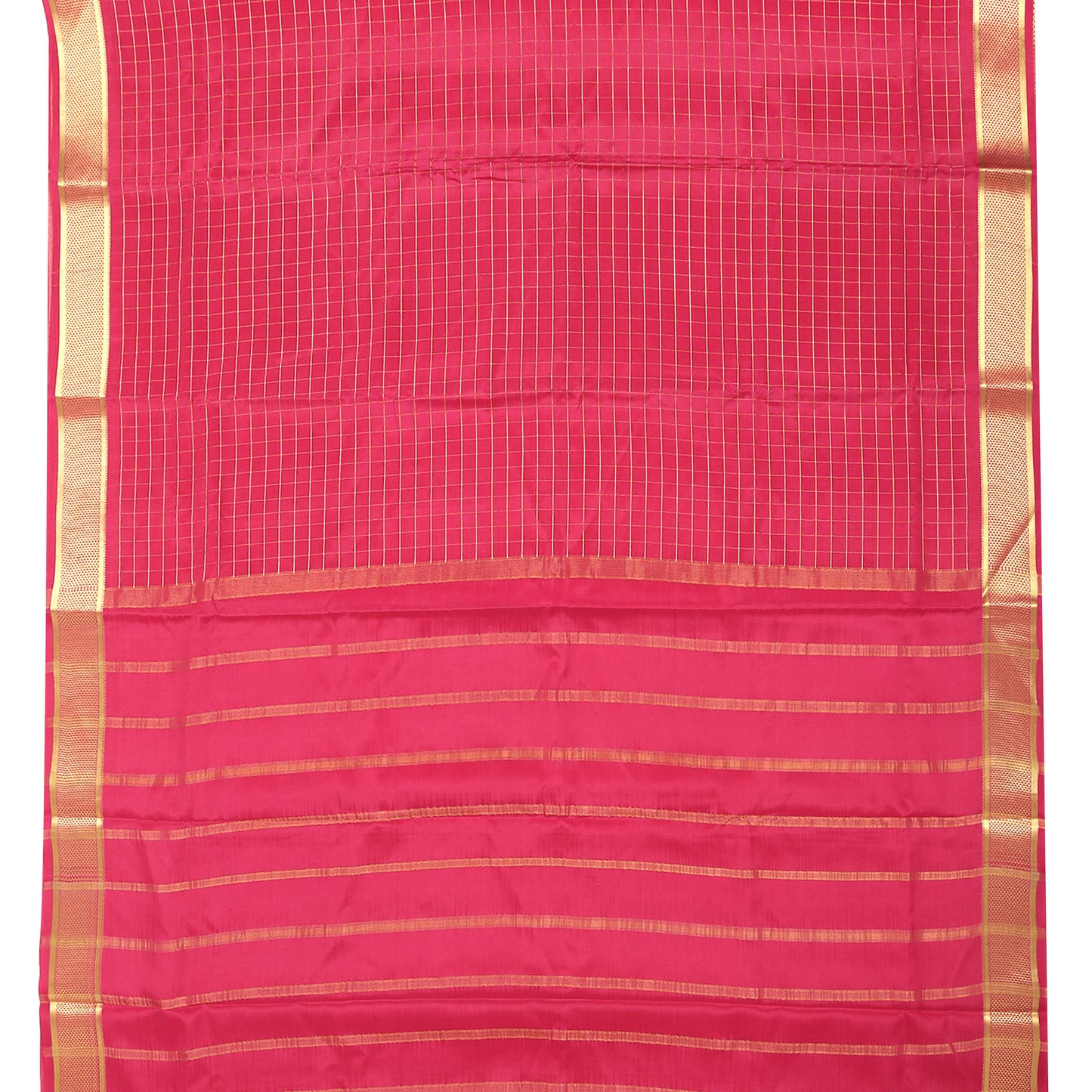 Red checkered Mysore crepe pure silk saree