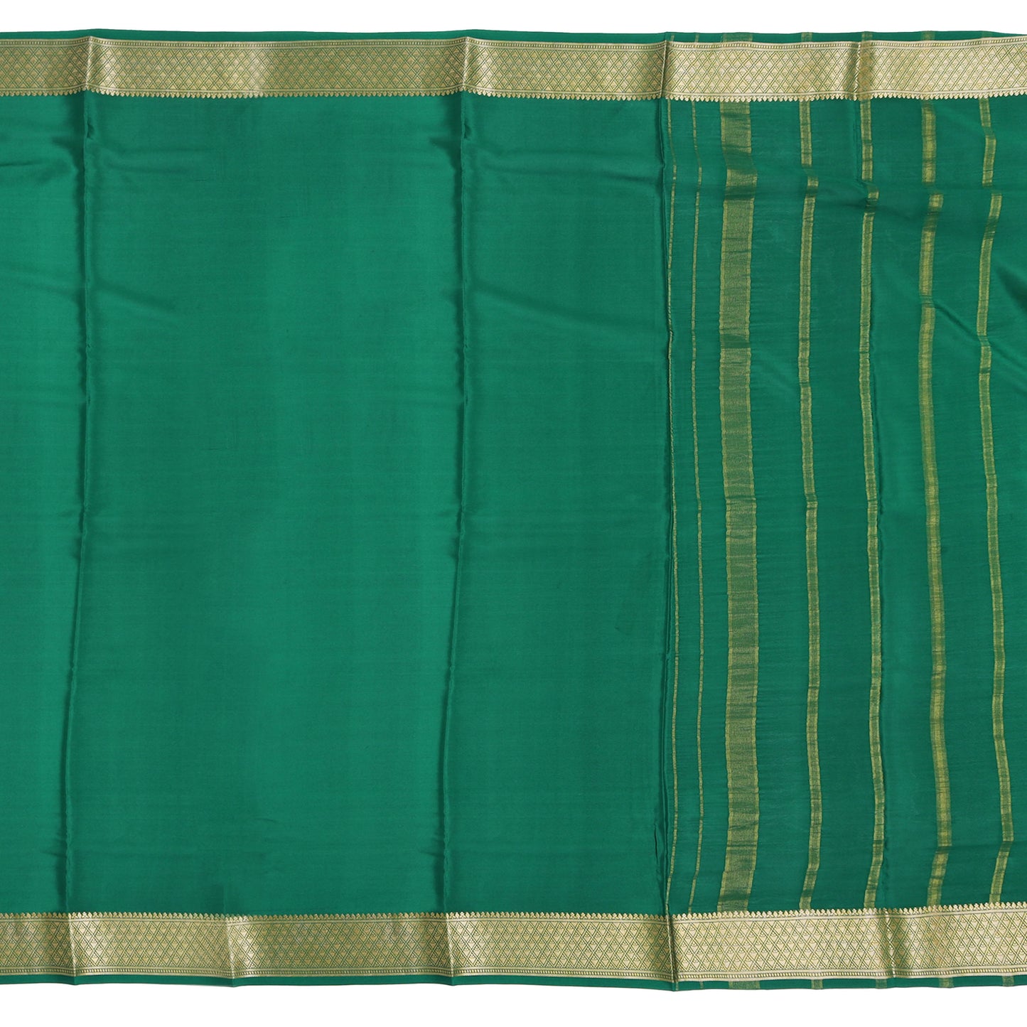 Red and green Mysore crepe pure silk saree with striped design