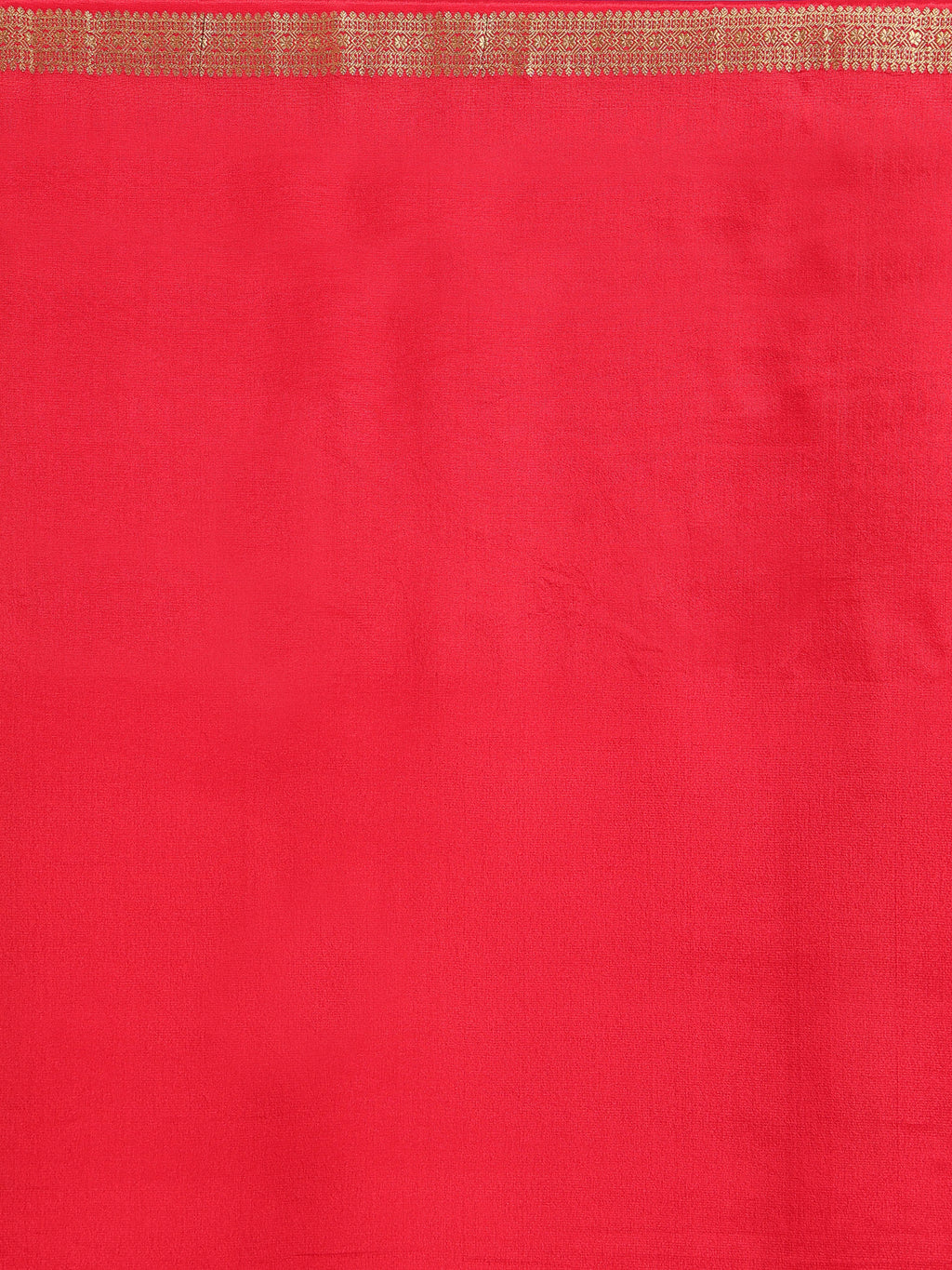 Red Mysore Crepe Pure Silk Saree with Golden Zari Stripe Pallu & Woven Border