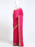 Fuchsia Pink Mysore Crepe Pure Silk Saree with gold zari vertical stripes and wide stripe zari pallu - mannequin front view
