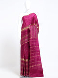 Rani Pink Mysore Crepe Pure Silk Saree with gold zari oval buttas and stripe zari pallu - mannequin front view