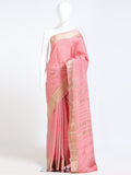 Baby Pink Mysore Crepe Pure Silk Saree with large gold zari check pallu - mannequin front view