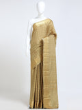 Champagne Gold Mysore Crepe Pure Silk Saree with all-over gold zari large check body and stripe zari pallu - mannequin front view