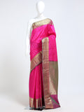 Hot Pink Shot Silk Kanjivaram Pure Silk Saree with gold zari butta body and all-over jaal zari pallu - mannequin front view