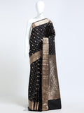 Black Kanchipuram Pure Silk Saree with Antique Gold Zari Floral Butta Body & Ogee Lattice Pallu