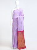 Lavender Mysore Crepe Pure Silk Saree - flat lay showing pink pallu with gold zari