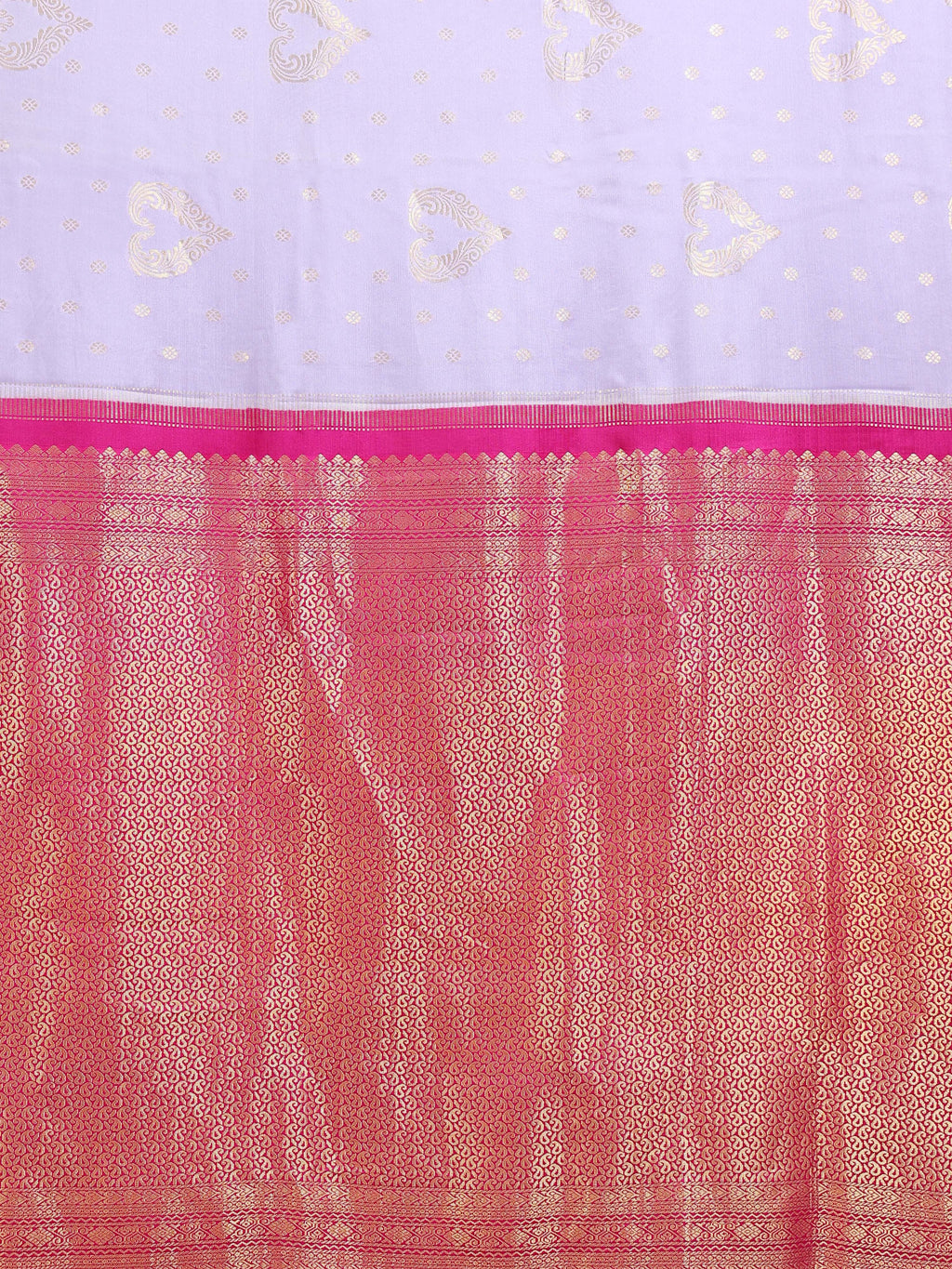 Lavender Mysore Crepe Pure Silk Saree with gold zari buttas - side view