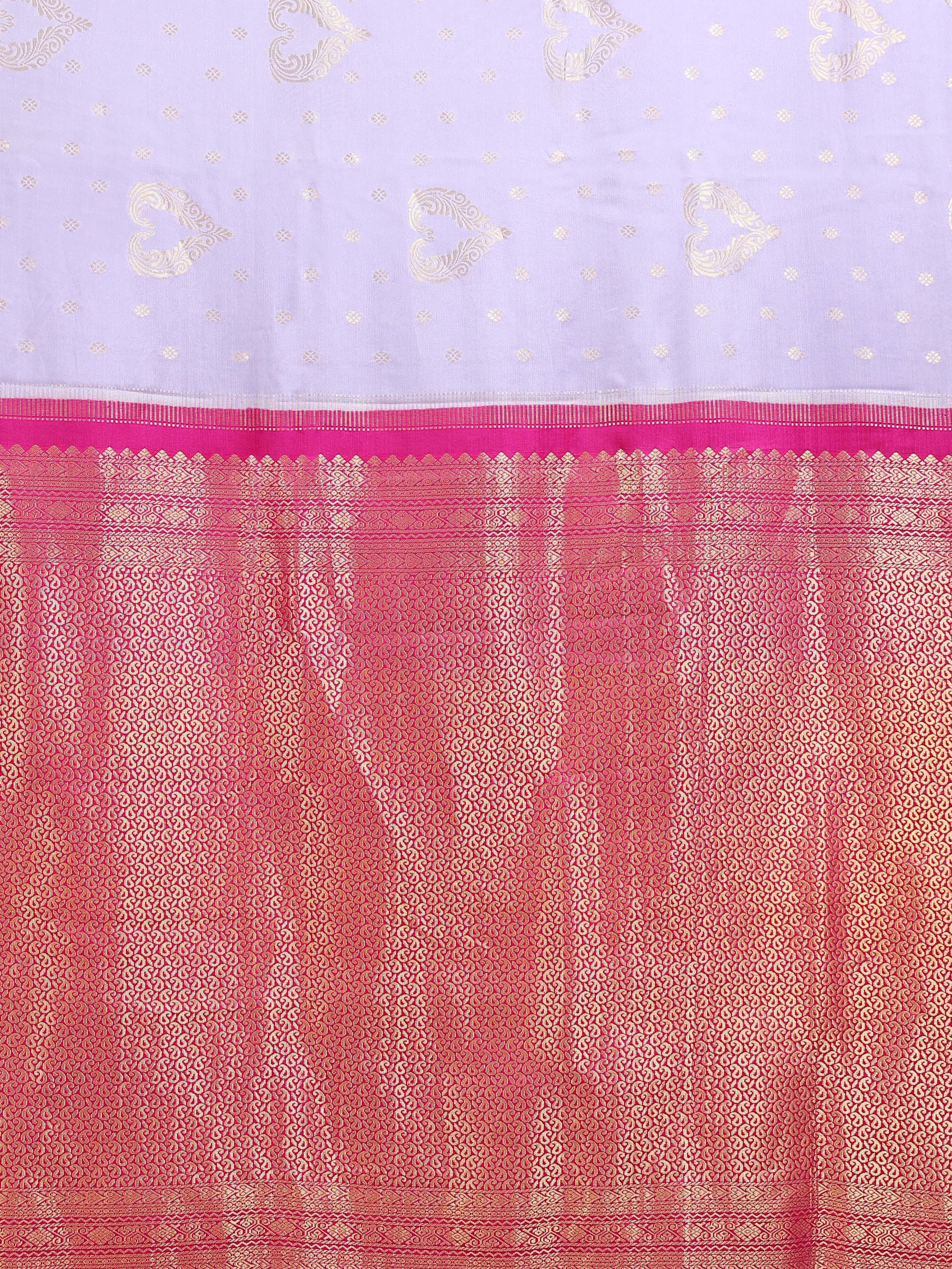 Lavender Mysore Crepe Pure Silk Saree with gold zari buttas - side view
