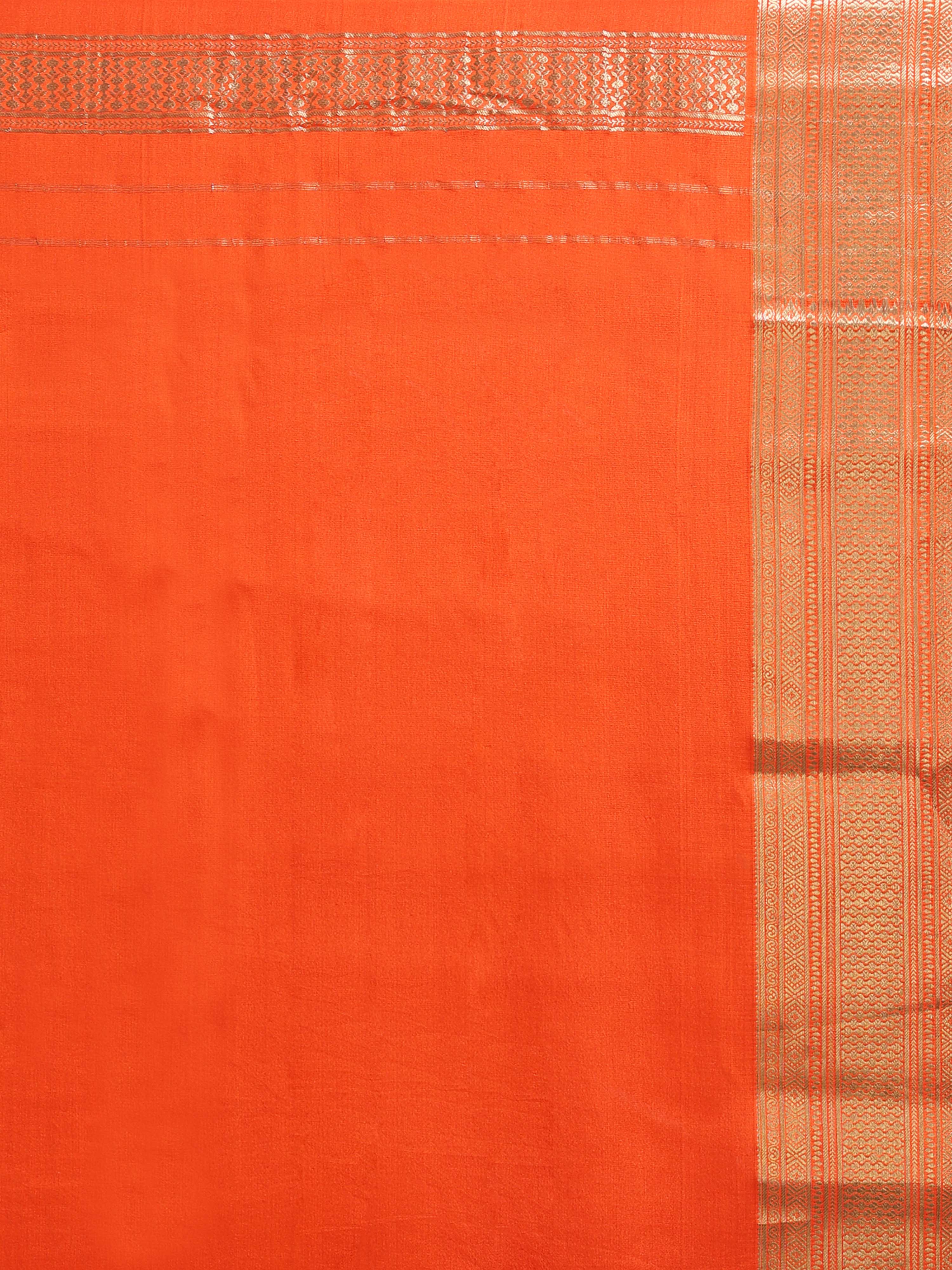 Wine Mysore Crepe Pure Silk Saree with contrast orange zari pallu - front view