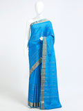 Sky Blue Mysore Crepe Pure Silk Saree with silver zari dash motifs and geometric border