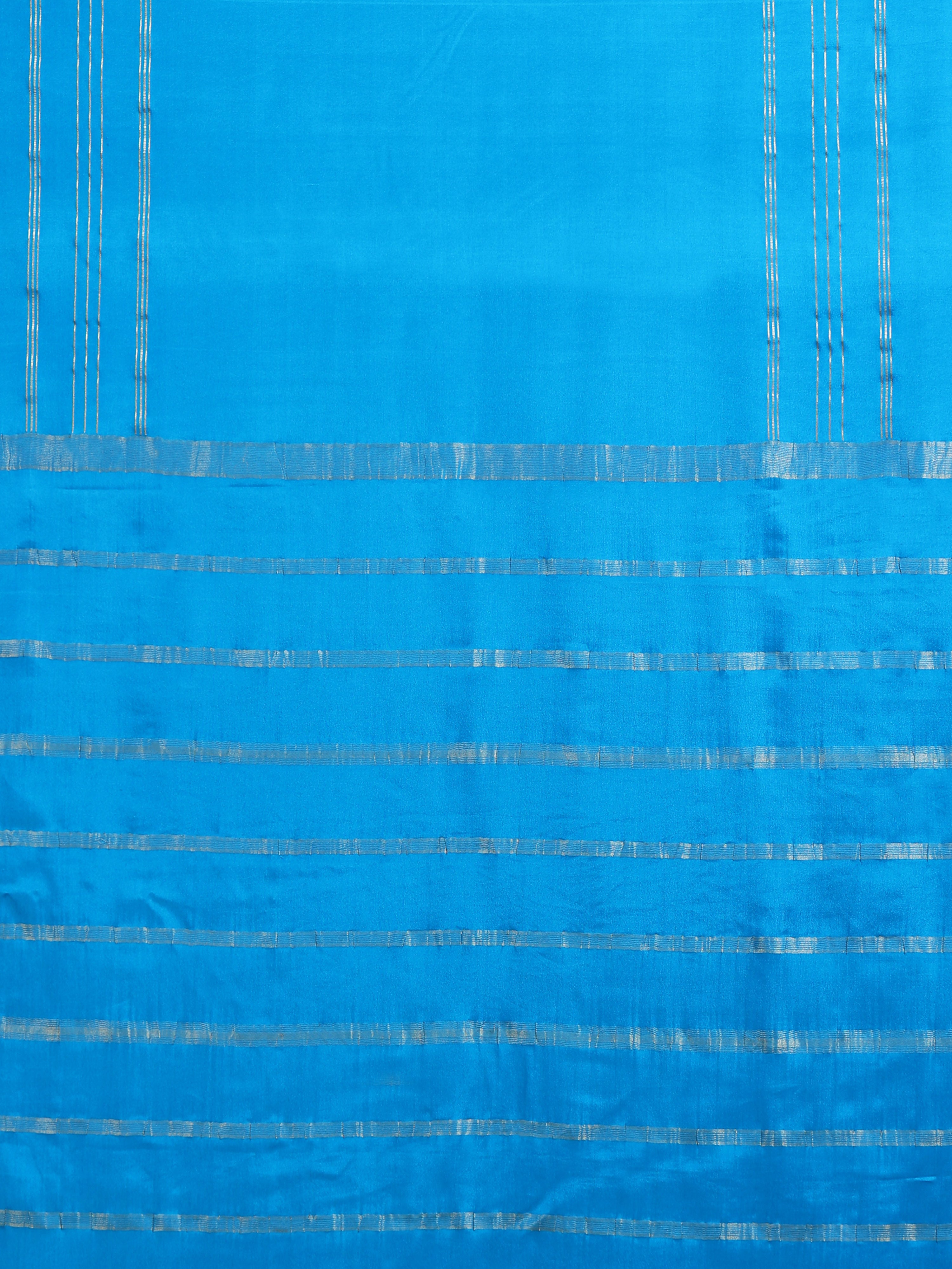 Sky Blue Mysore Crepe Pure Silk Saree with Silver Zari Dash Motifs & Geometric Border