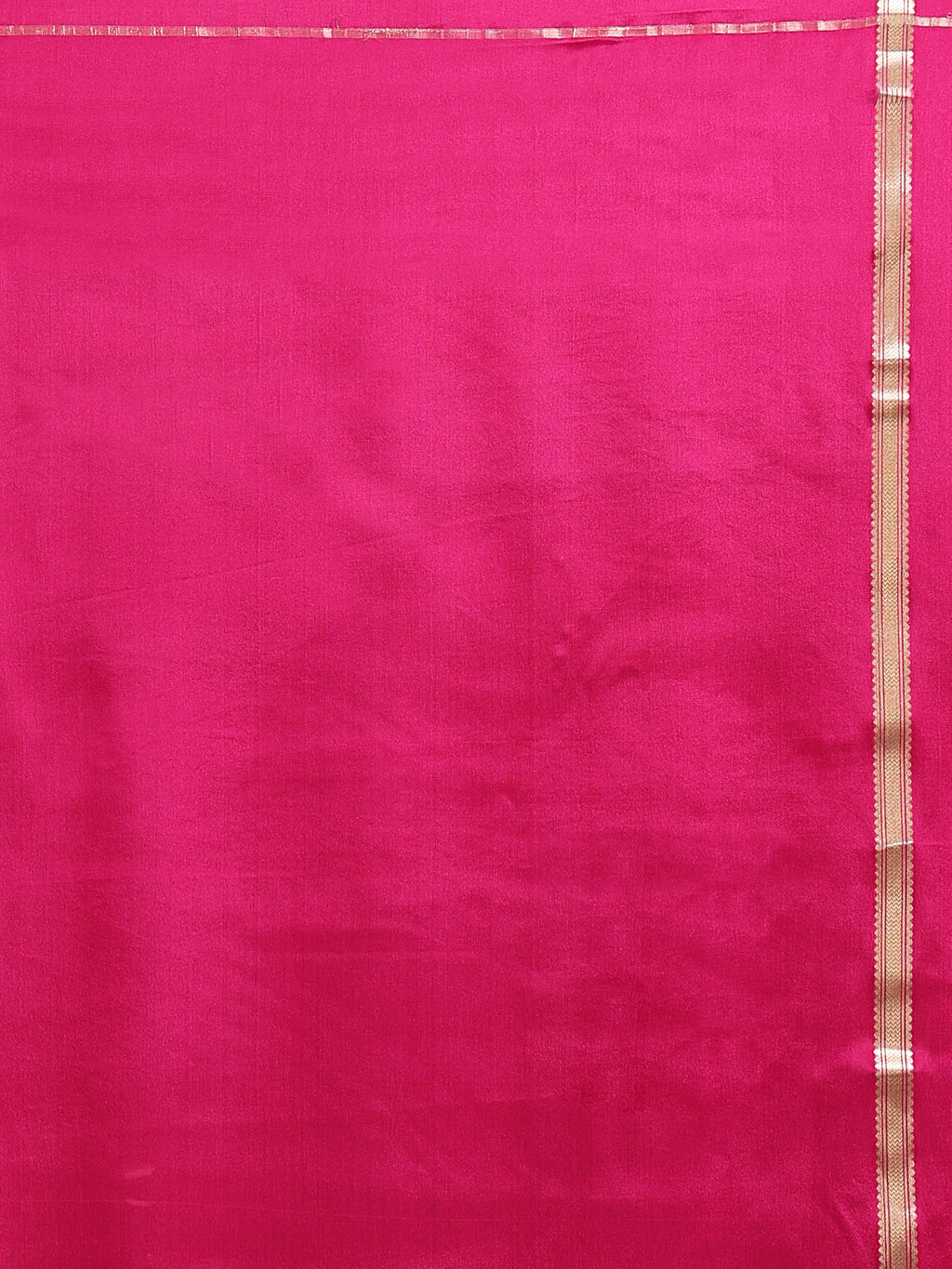 Navy Blue Mysore Crepe Pure Silk Saree with Gold Zari Check Body & Contrast Pink Zari Stripe Pallu