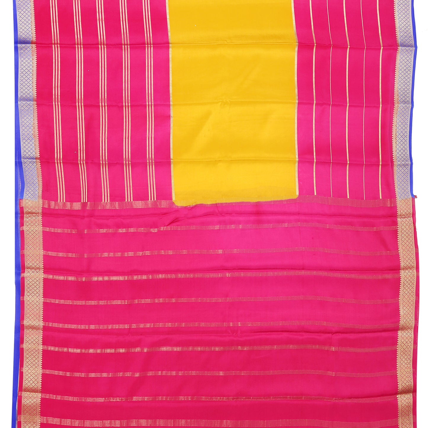 Magenta and mustard yellow Mysore crepe pure silk saree with elegant sheen