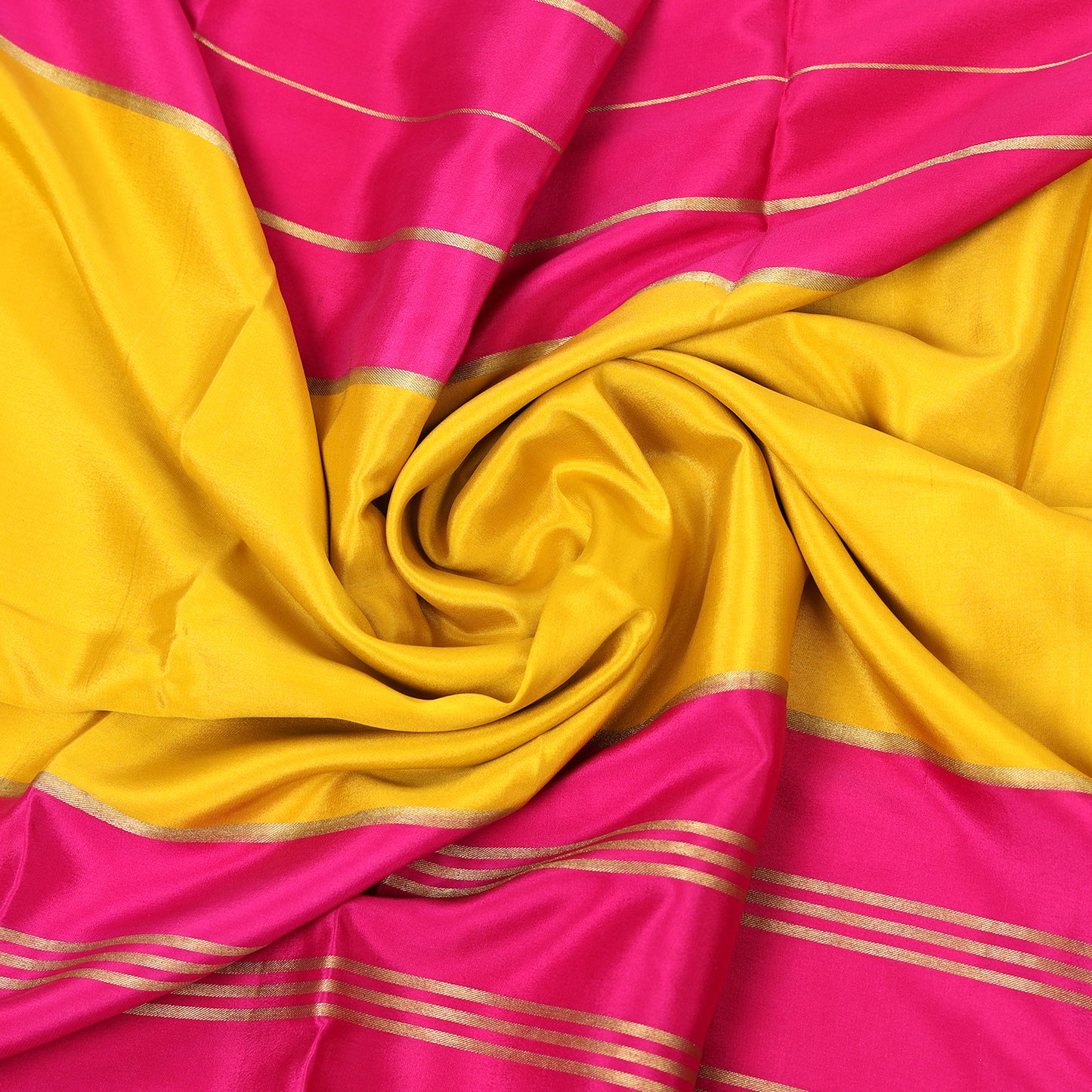 Magenta and mustard yellow Mysore crepe pure silk saree with elegant sheen