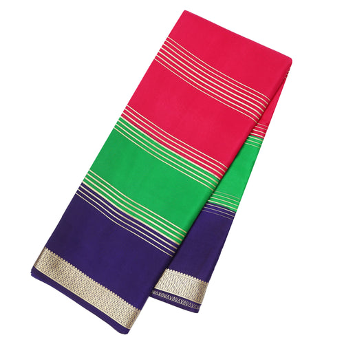 Rani Pink & Green Mysore Crepe Silk Saree – front view draped on mannequin