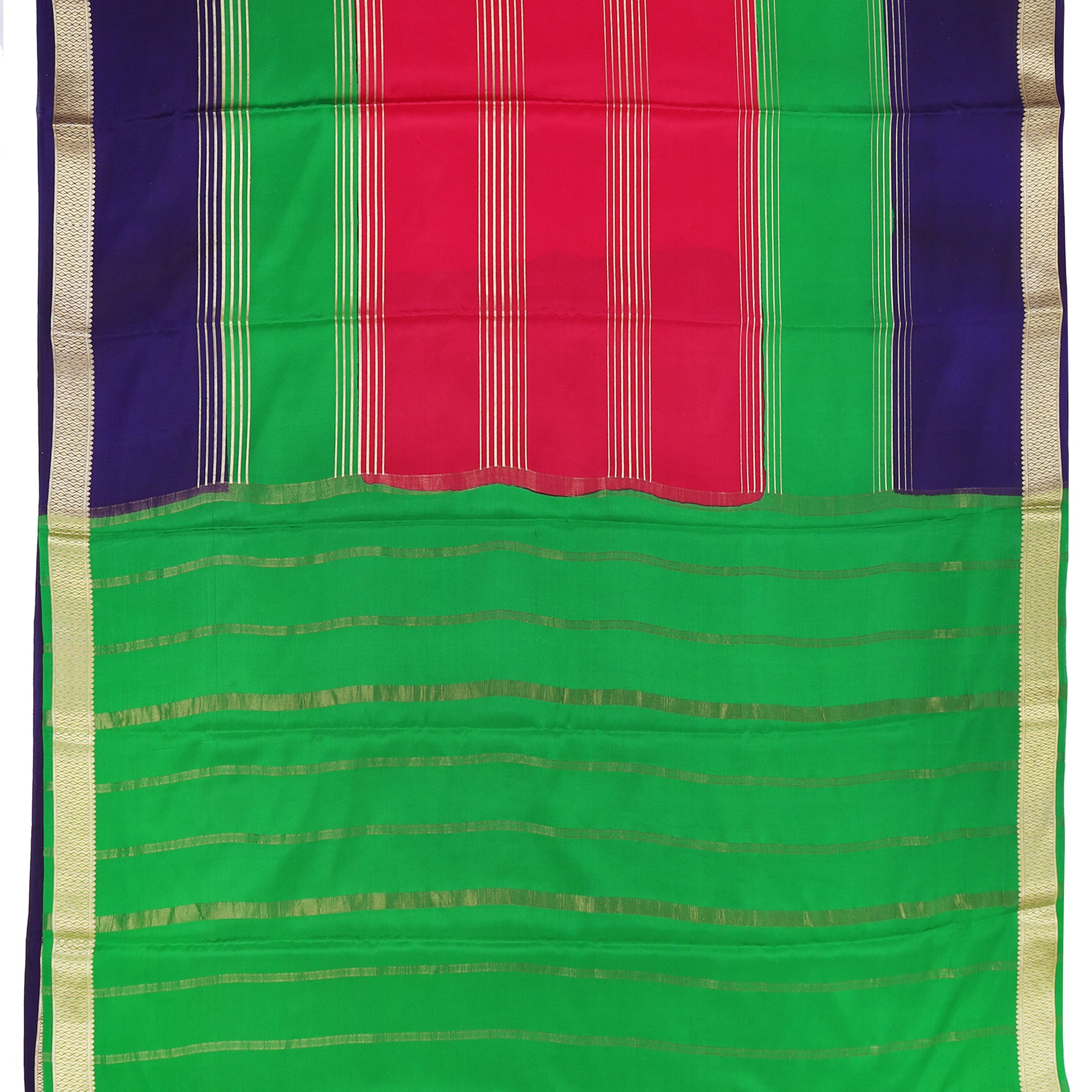 Rani pink and green striped Mysore crepe pure silk saree