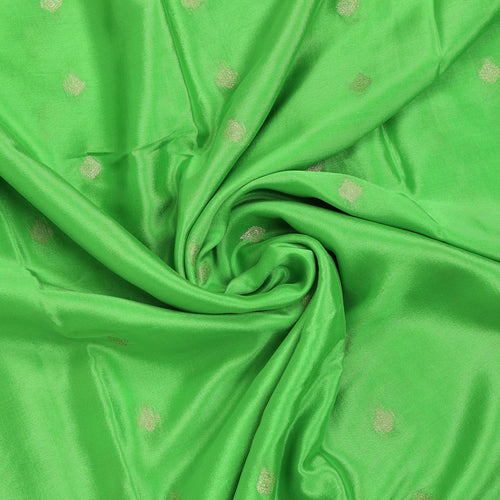 Parrot Green Mysore Crepe Silk Saree – side view on mannequin