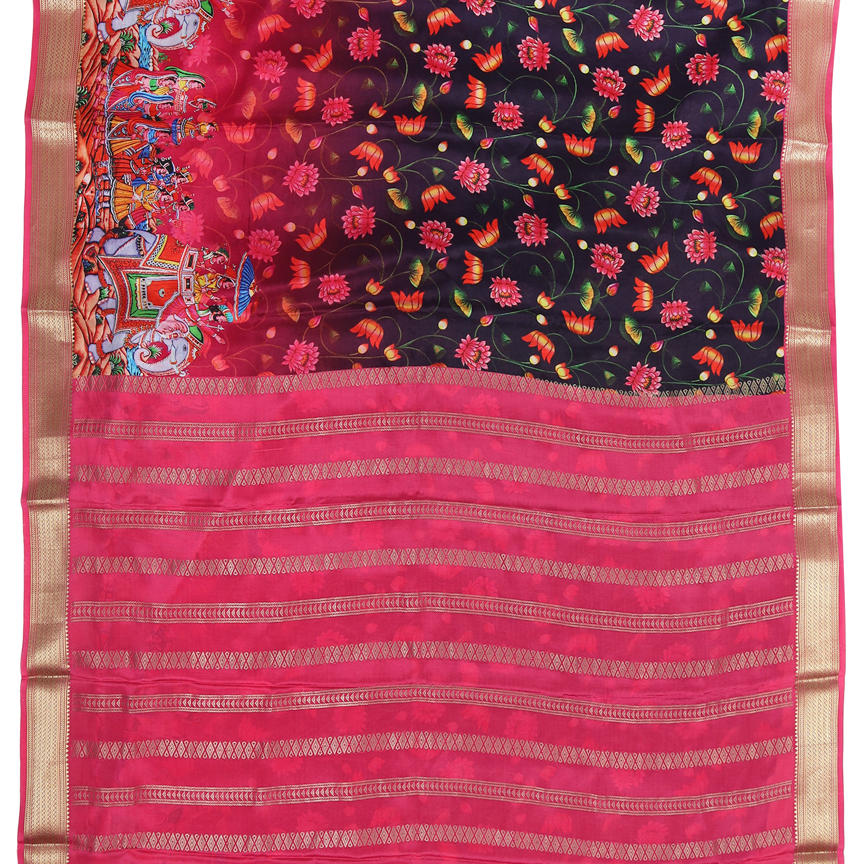 Kalamkari printed Mysore crepe pure silk saree with elegant design