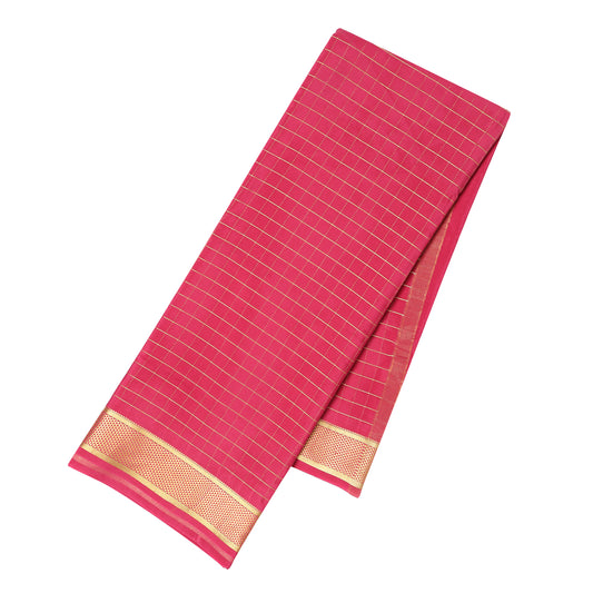 Red checkered Mysore crepe pure silk saree