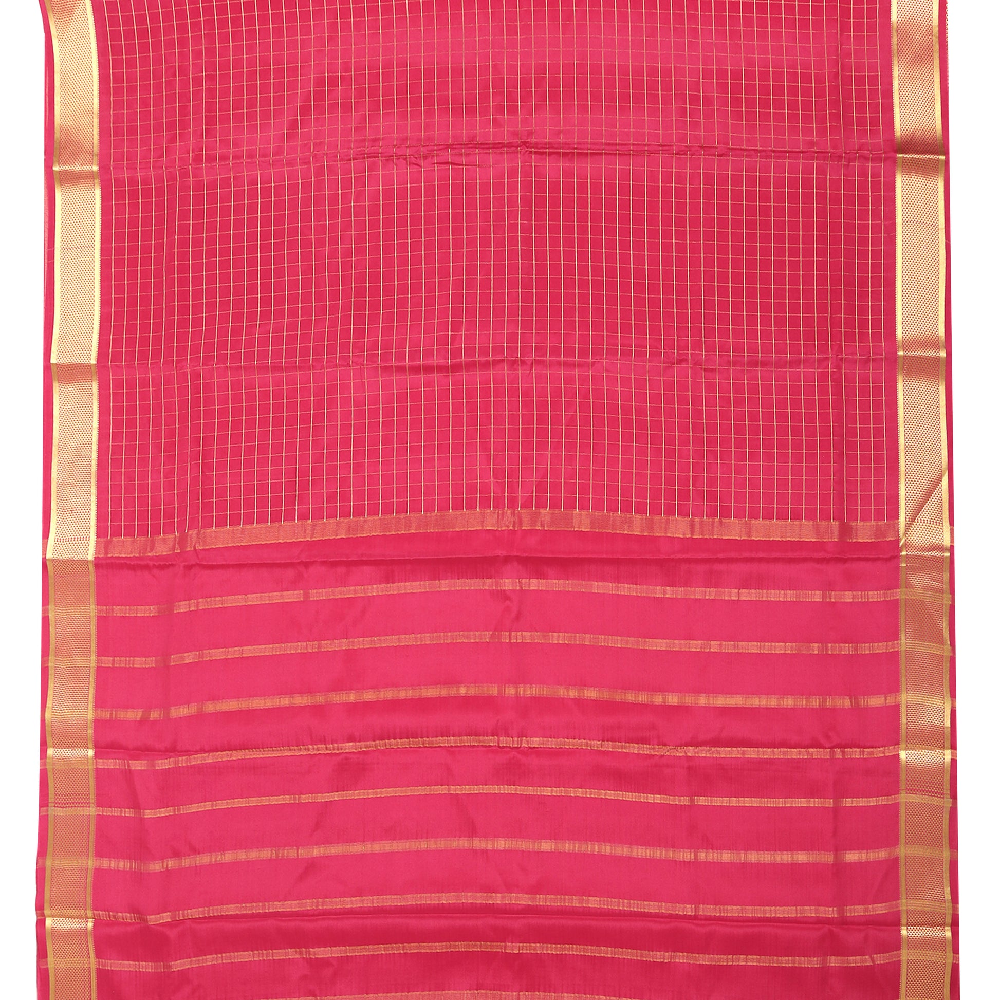 Red checkered Mysore crepe pure silk saree