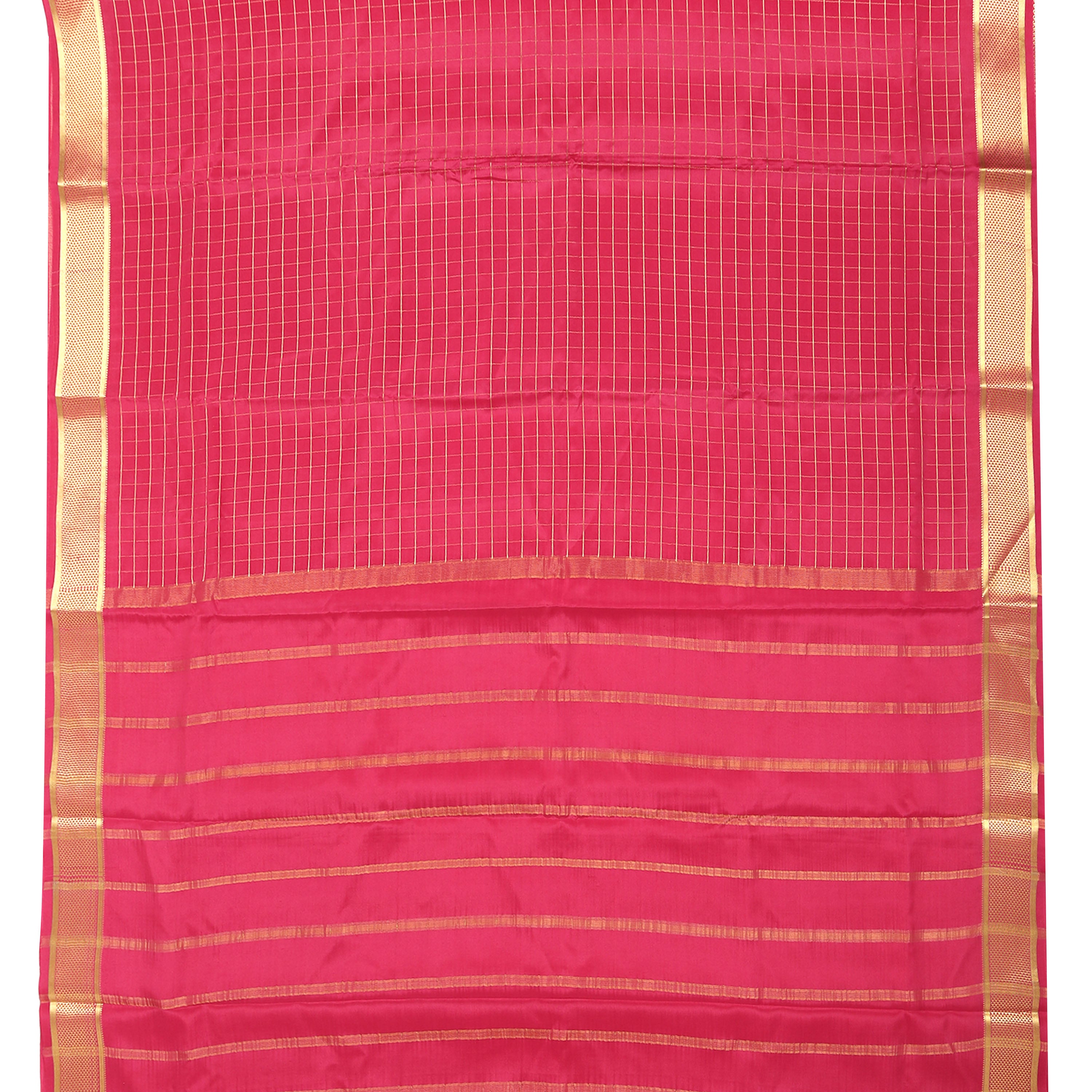 Red checkered Mysore crepe pure silk saree