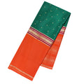 Emerald green and orange Mysore crepe pure silk saree with elegant finish