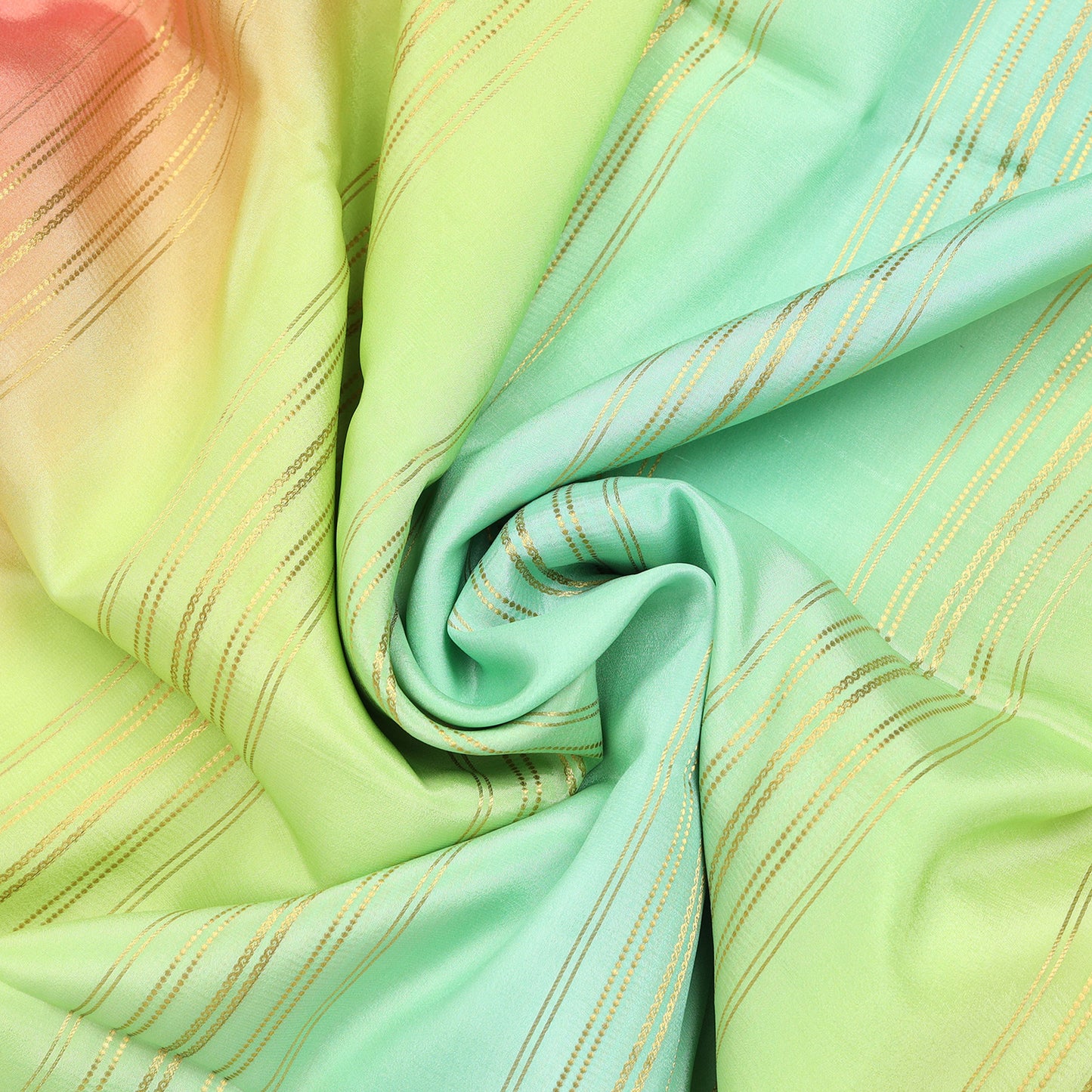 Mint green and lemon yellow Mysore crepe pure silk saree with ombre 5D stripes