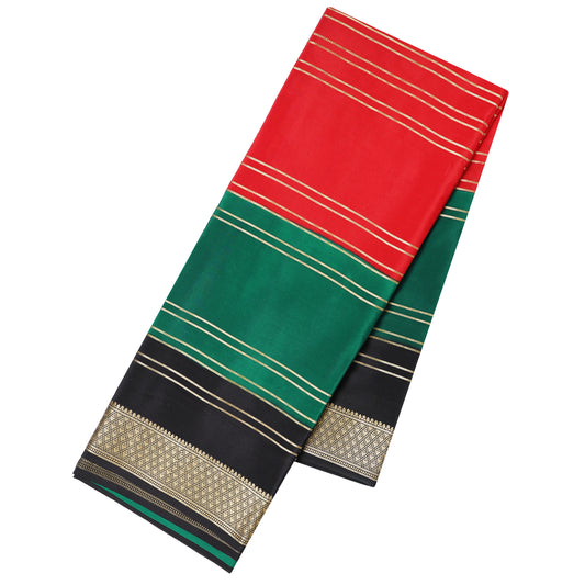 Red and green Mysore crepe pure silk saree with striped design