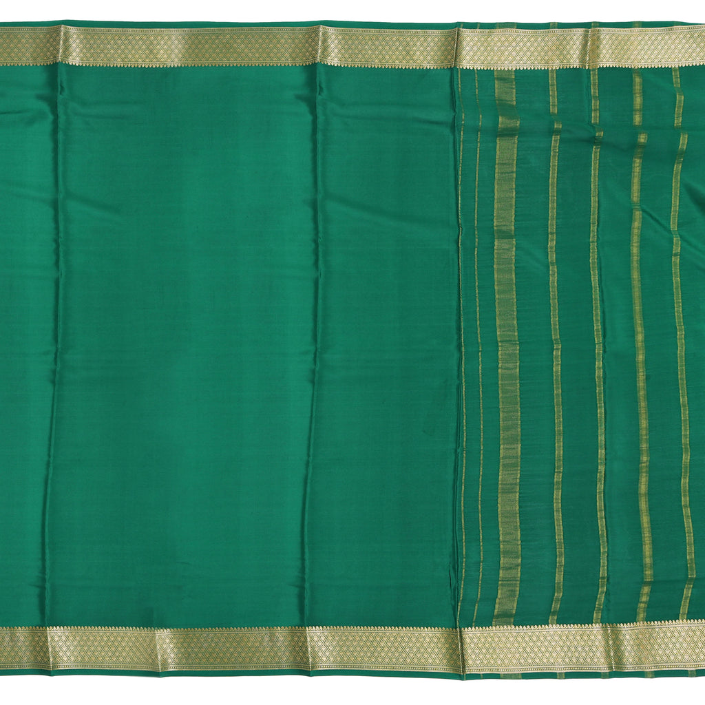Red and green Mysore crepe pure silk saree with striped design