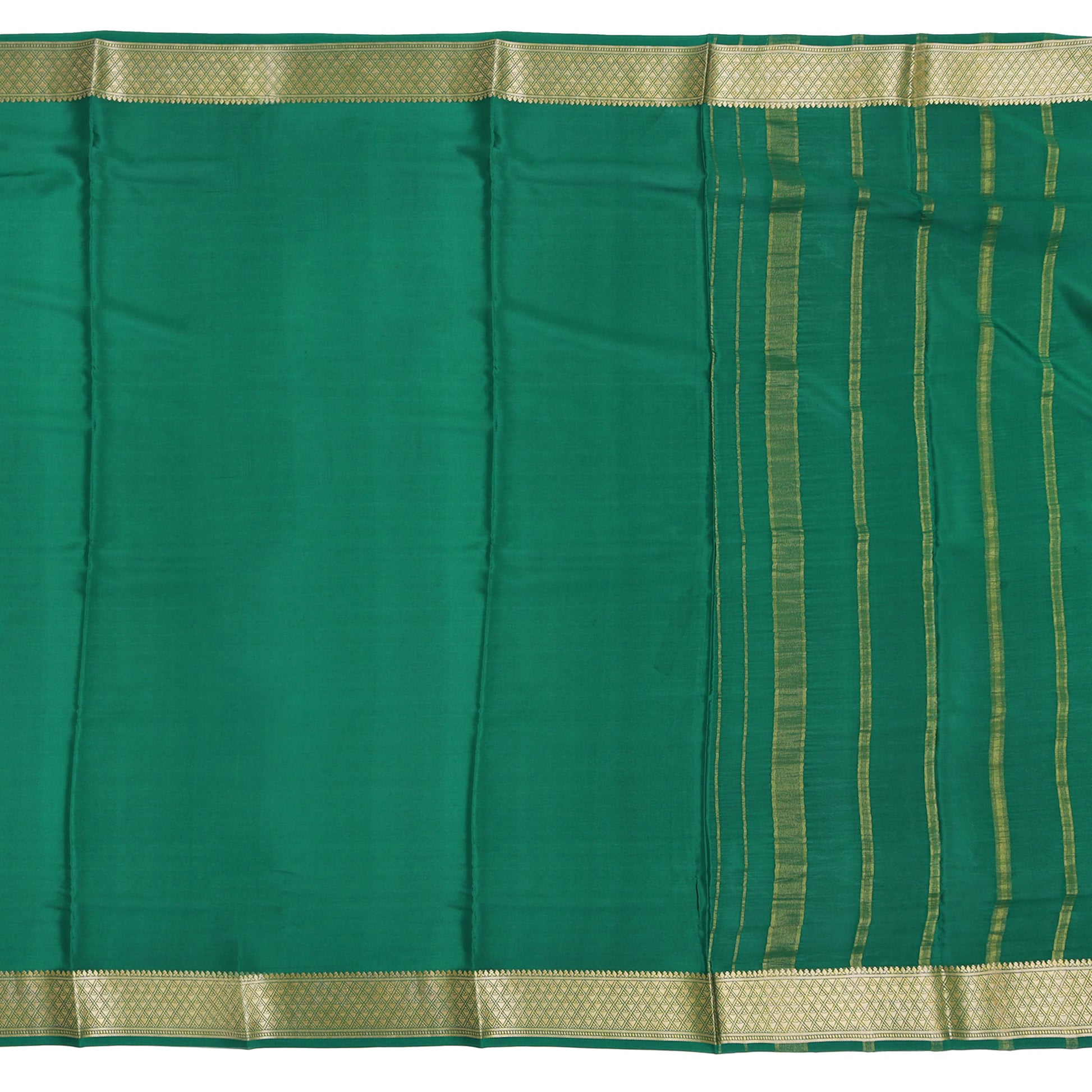 Red and green Mysore crepe pure silk saree with striped design