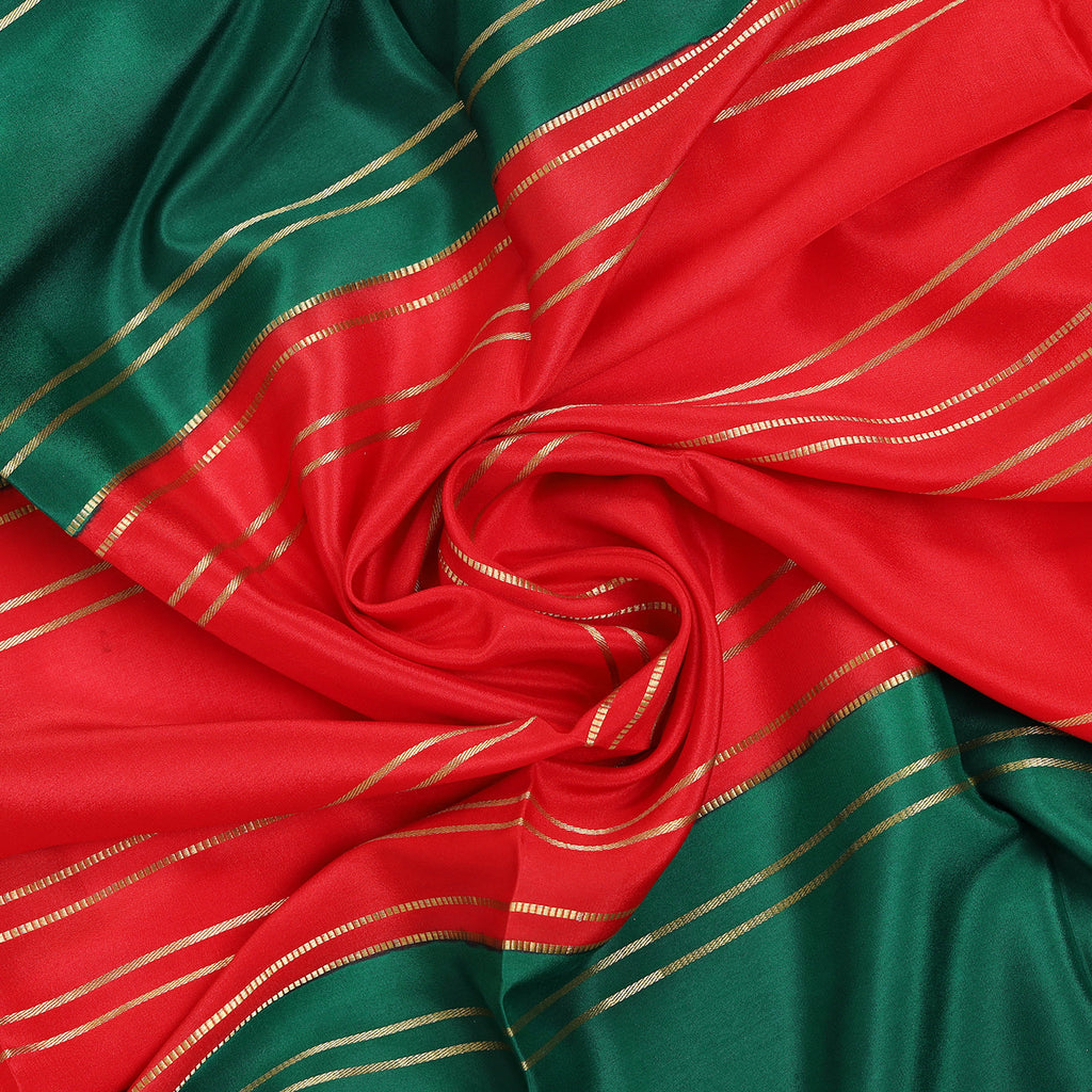 Red and green Mysore crepe pure silk saree with striped design