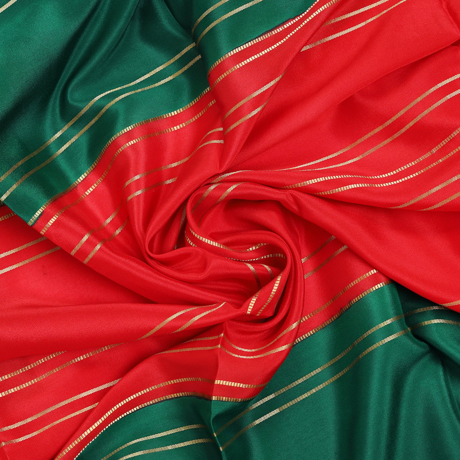 Red and green Mysore crepe pure silk saree with striped design