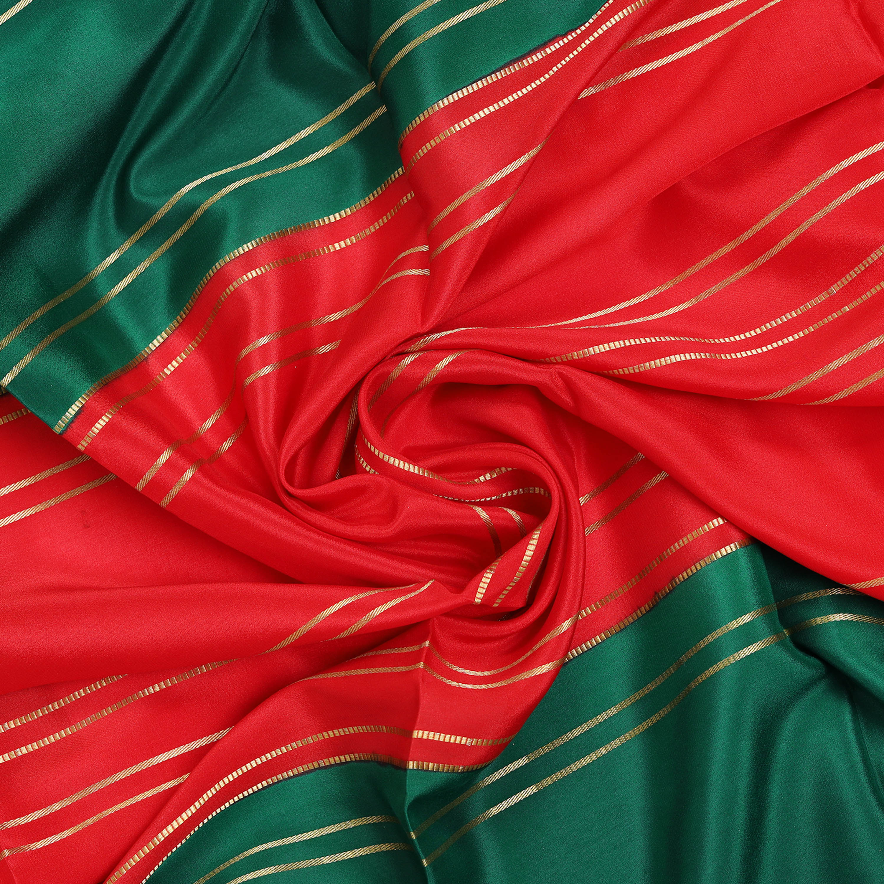 Red and green Mysore crepe pure silk saree with striped design