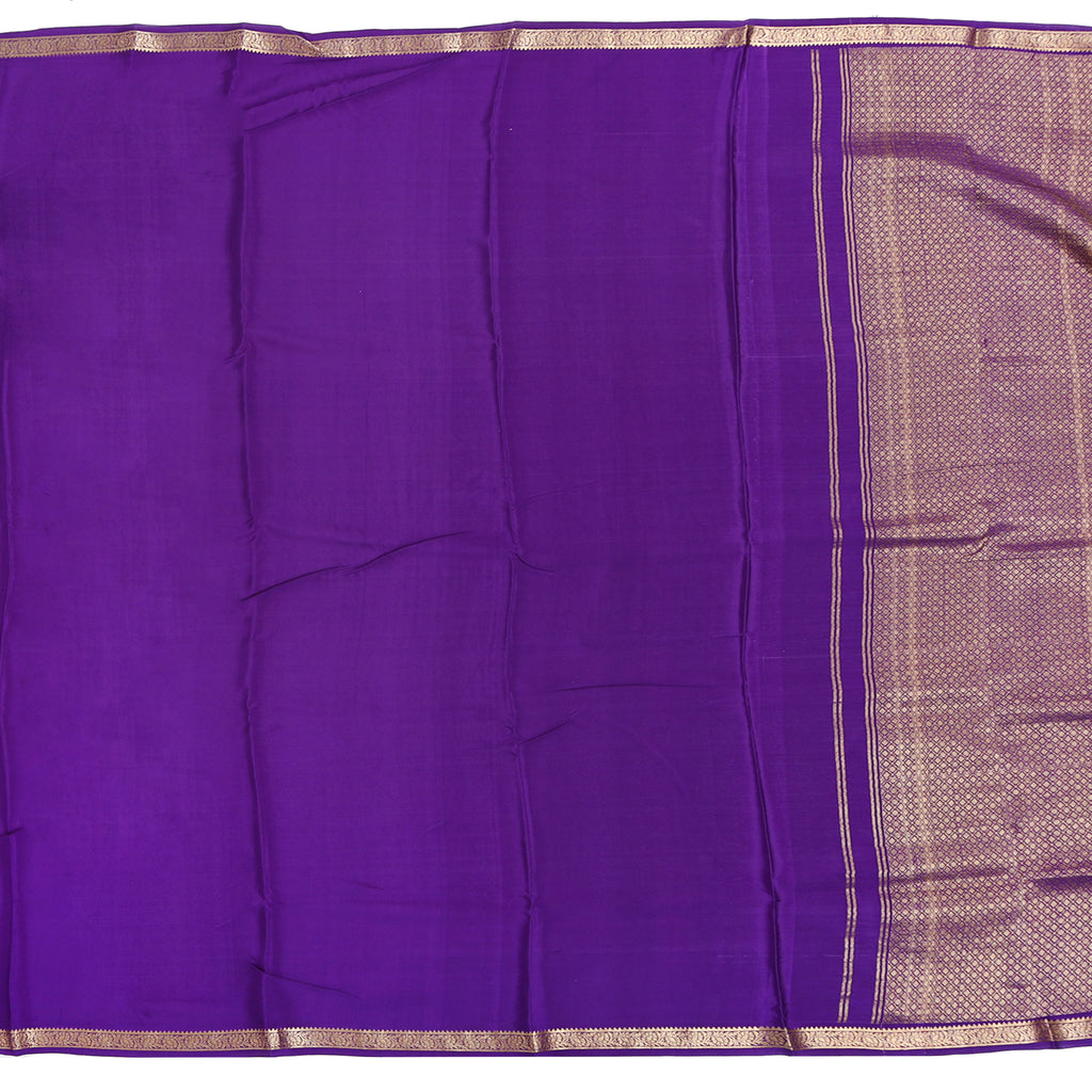 Purple and mustard yellow checkered Mysore crepe pure silk saree