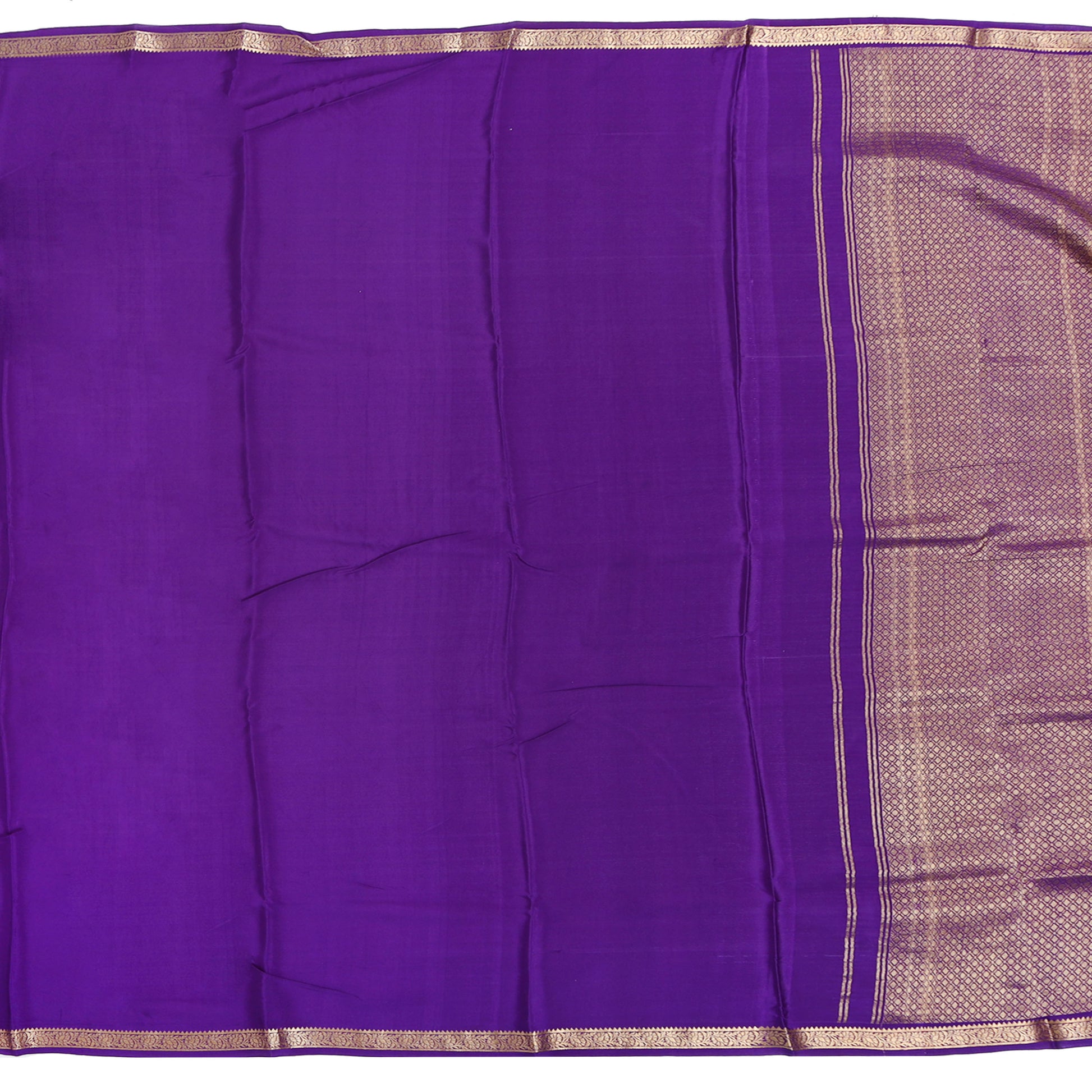 Purple and mustard yellow checkered Mysore crepe pure silk saree