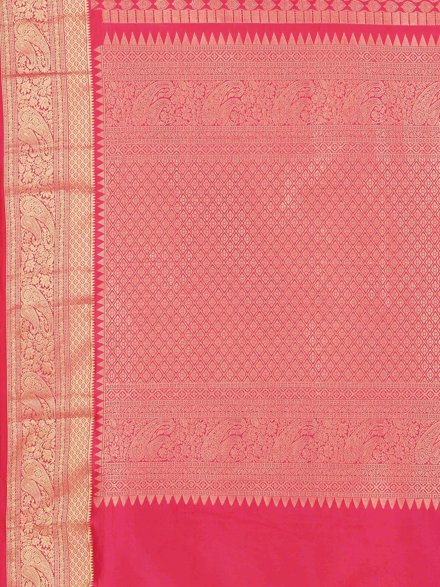 Pink Kanchipuram style silk blend saree with golden zari work