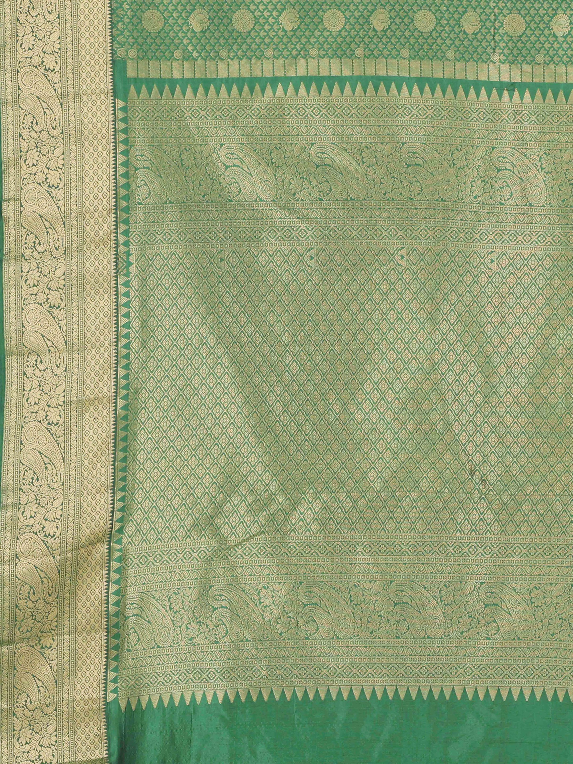 Green Kanchipuram style silk blend saree with golden zari weaving