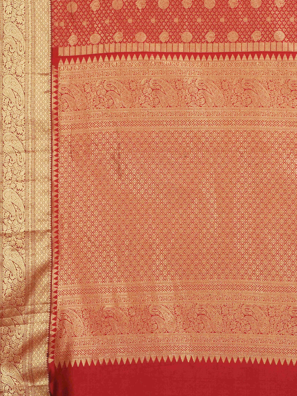 Maroon Kanchipuram style silk blend saree with golden zari border and pallu