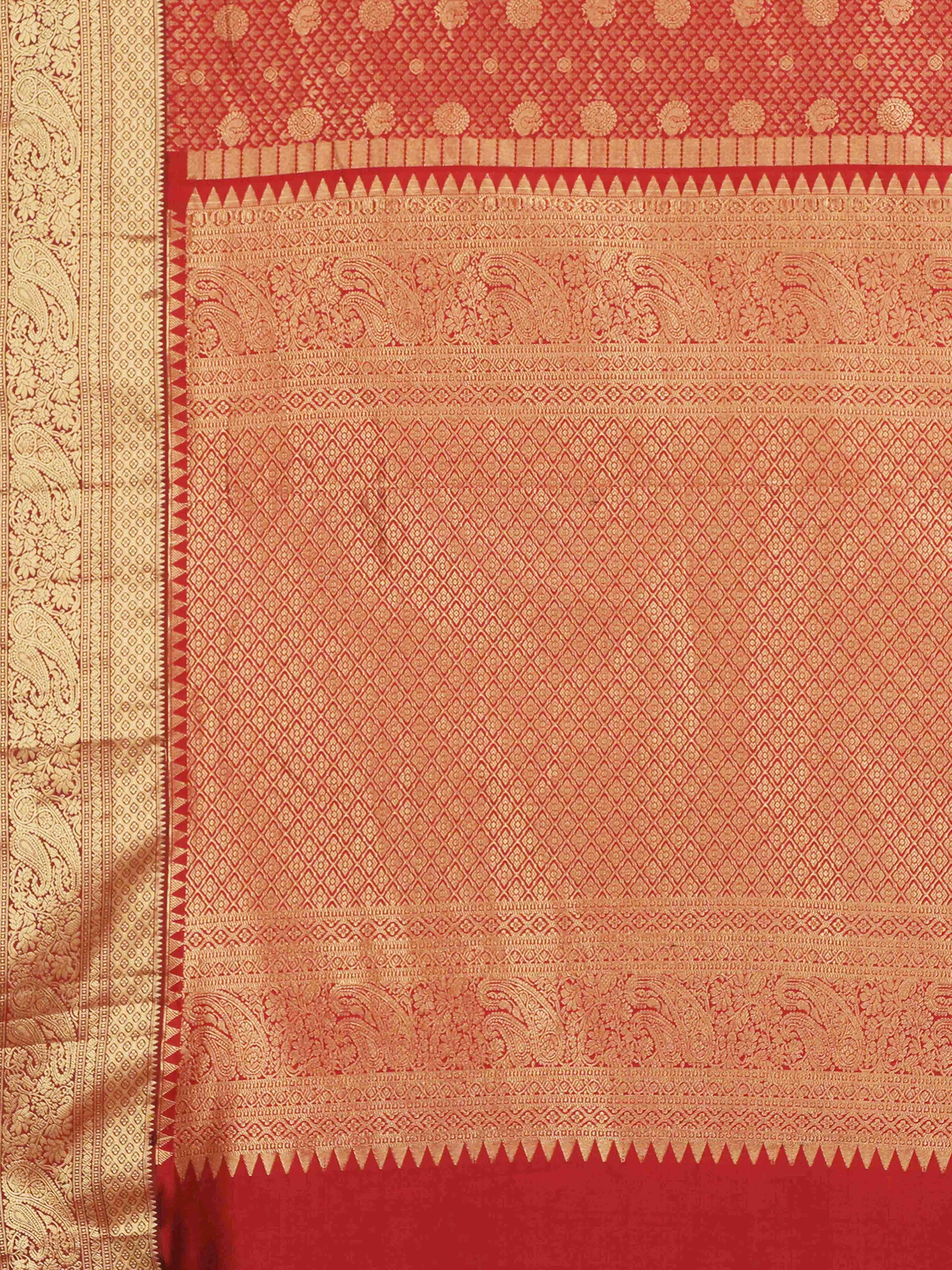 Maroon Kanchipuram style silk blend saree with golden zari border and pallu