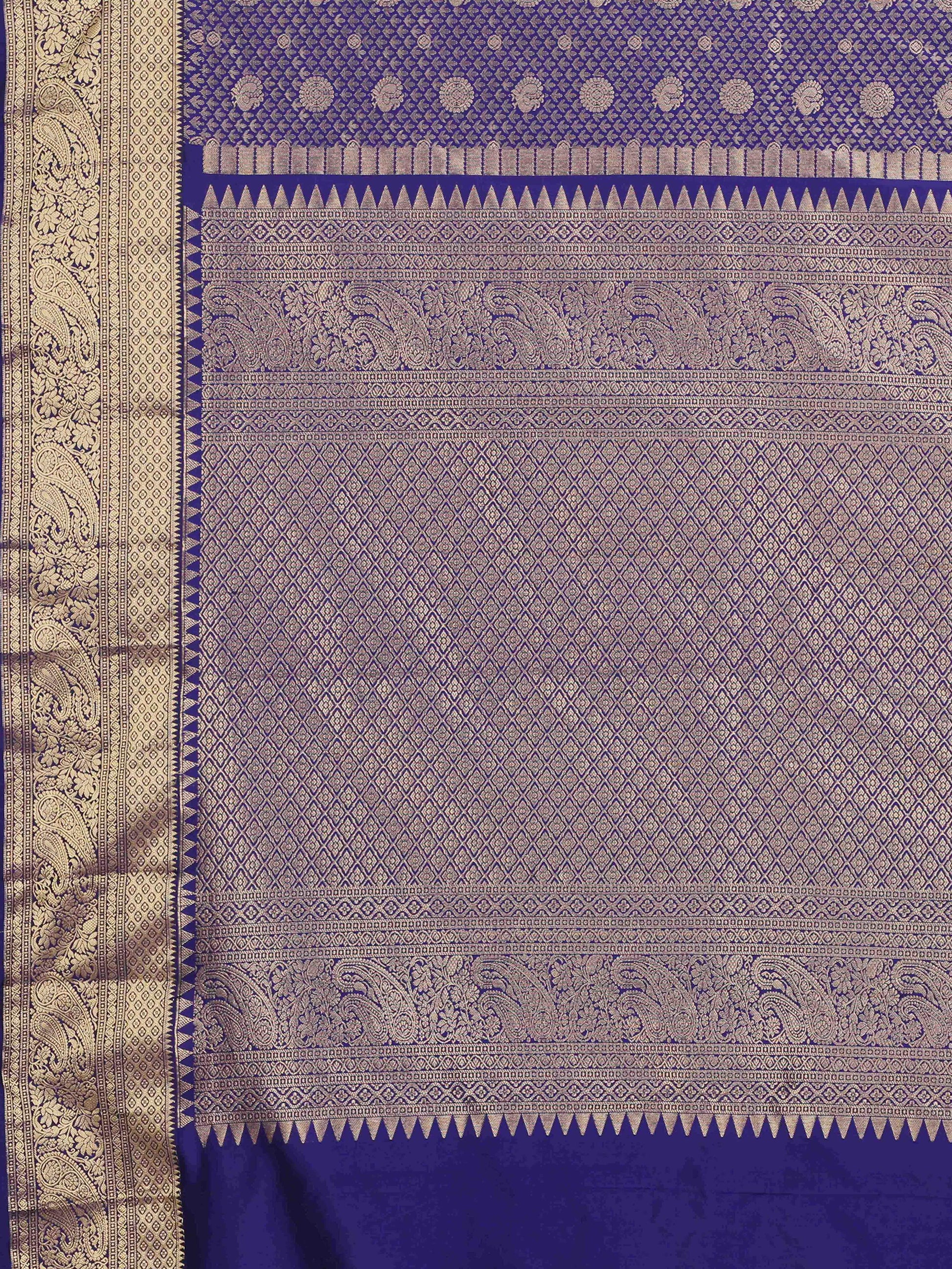 Purple Kanchipuram style silk blend saree with heavy golden zari