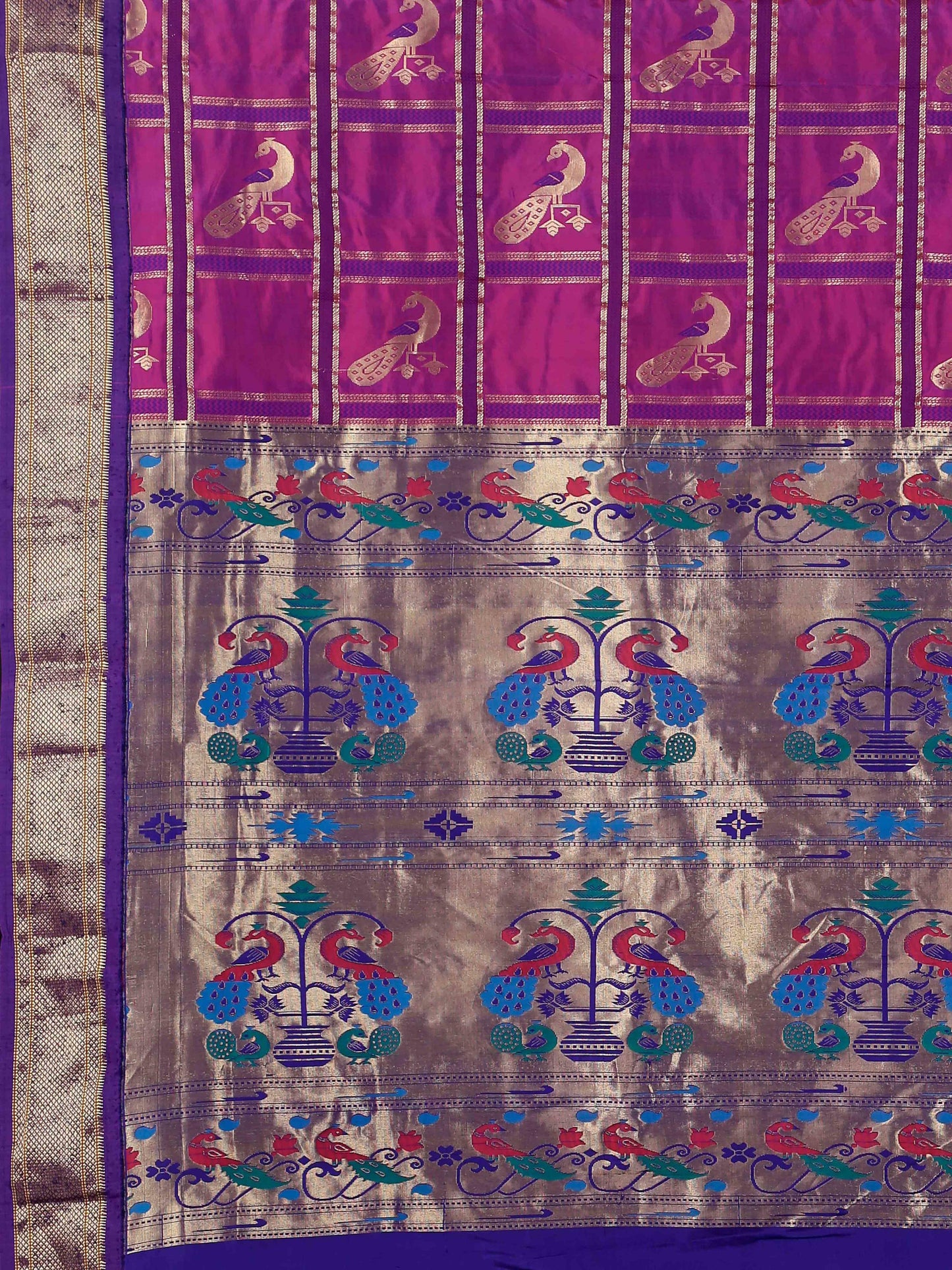 Purple Paithani pure silk saree with golden zari and peacock pallu