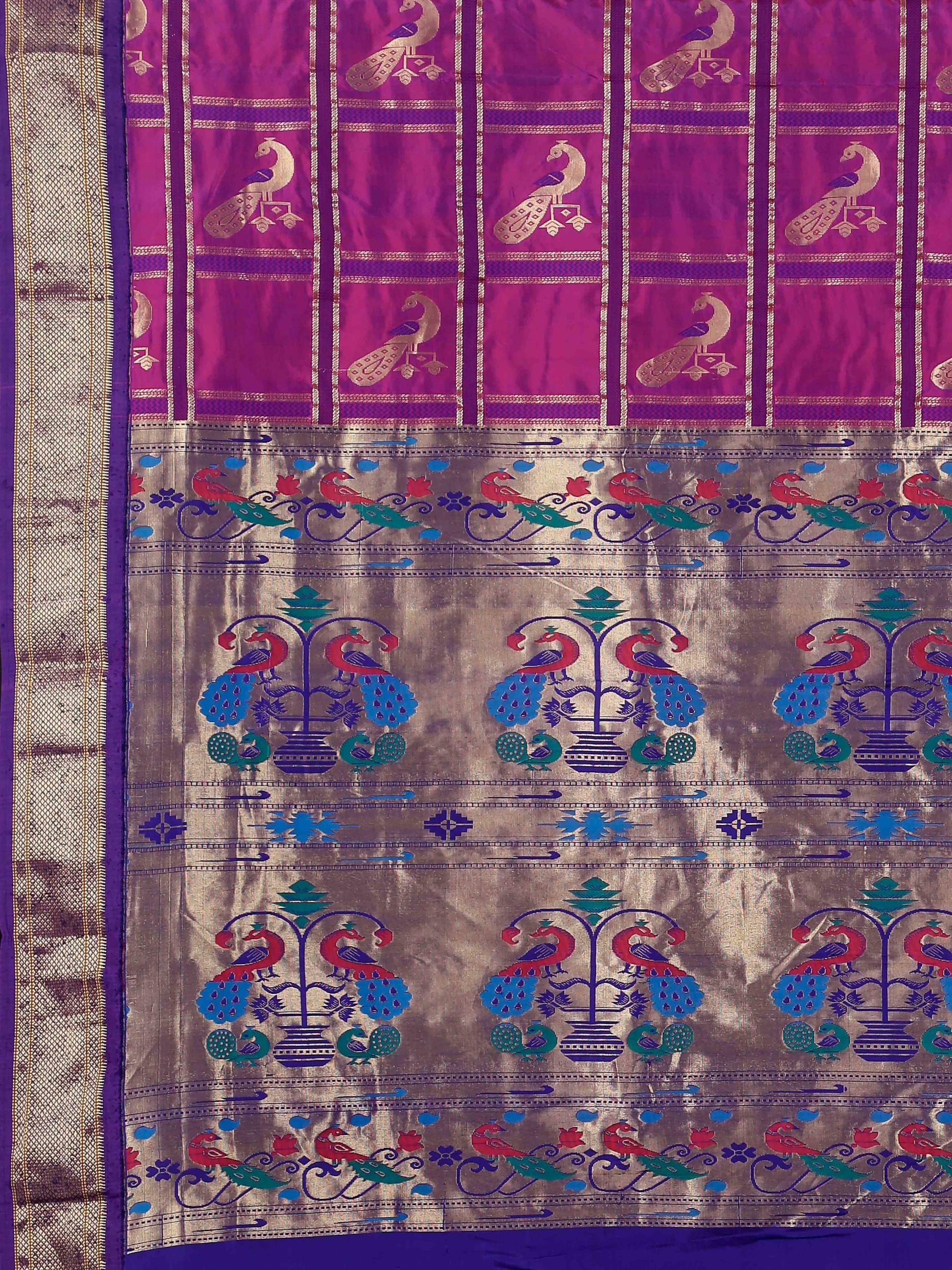 Purple Paithani pure silk saree with golden zari and peacock pallu
